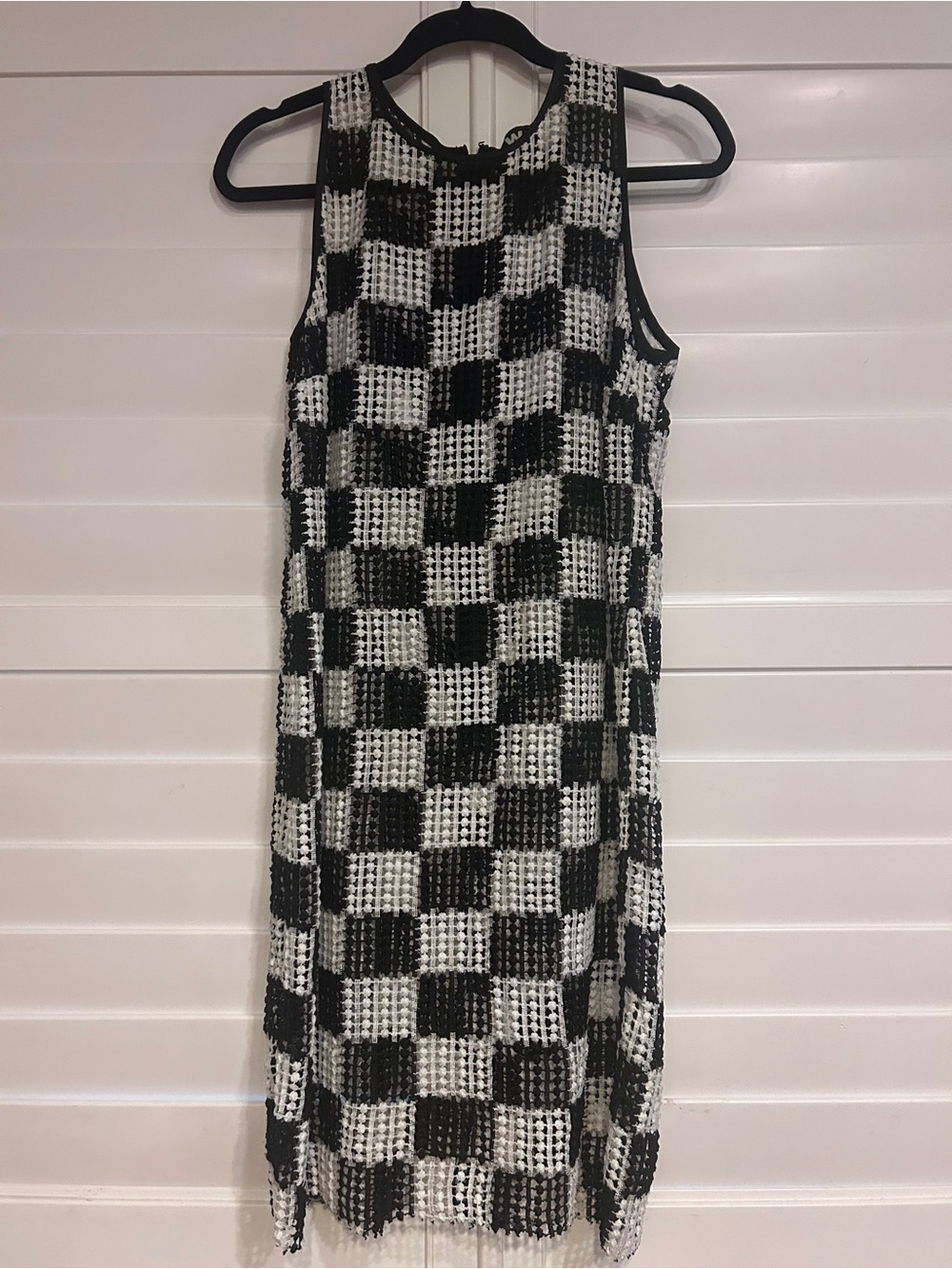 W by Worth Checked Mesh Sleeveless Dress White Black Size 10